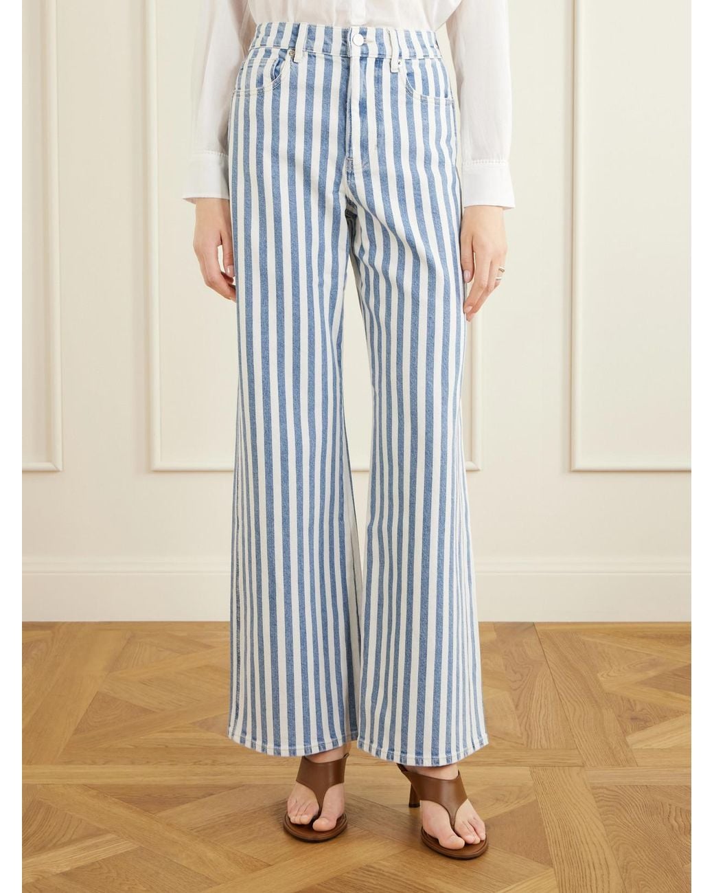 Veronica Beard Blue Taylor Striped High-Rise Wide-Leg Jeans