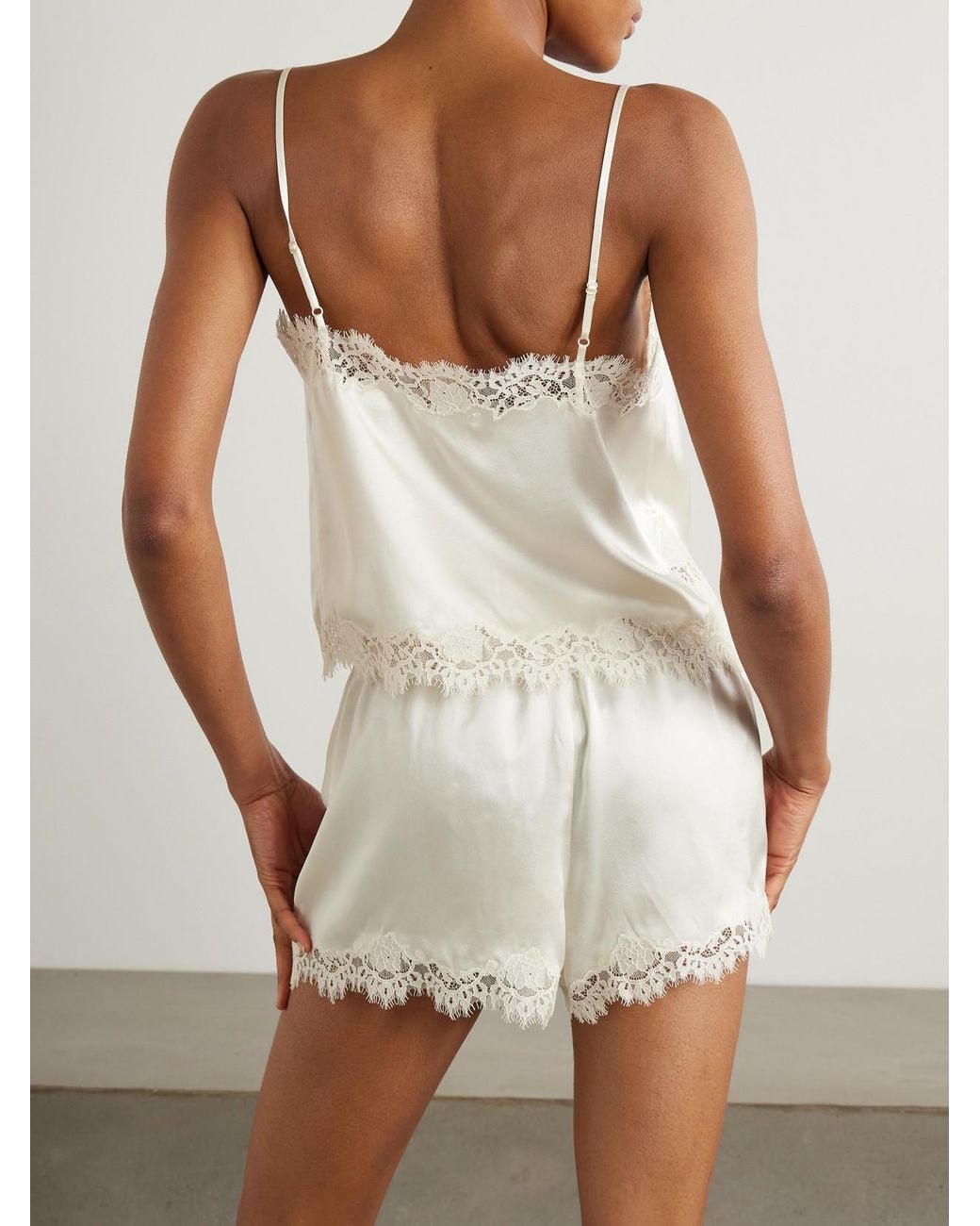 Doen Kira Lace-Trimmed Silk-Satin Camisole in Natural | Lyst