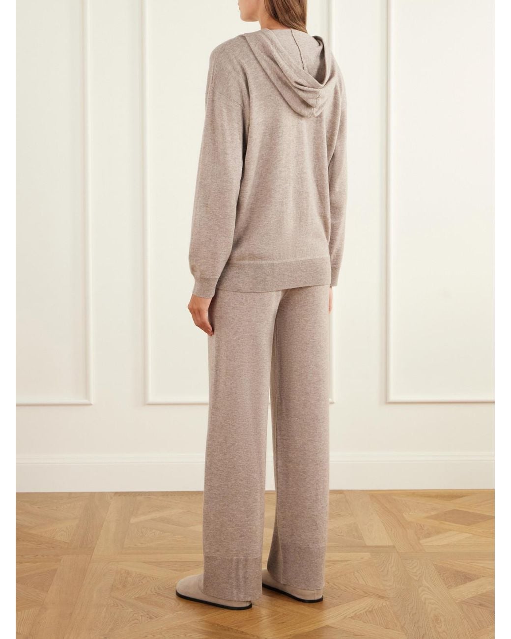 Allude Natural Striped Wool And Cashmere-Blend Hoodie And Wide-Leg Pants Set