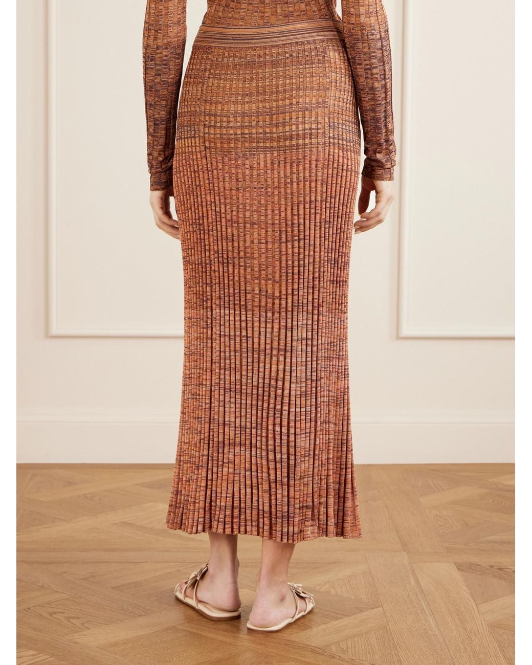 Zimmermann Brown Mouline Ribbed-Knit Midi Skirt