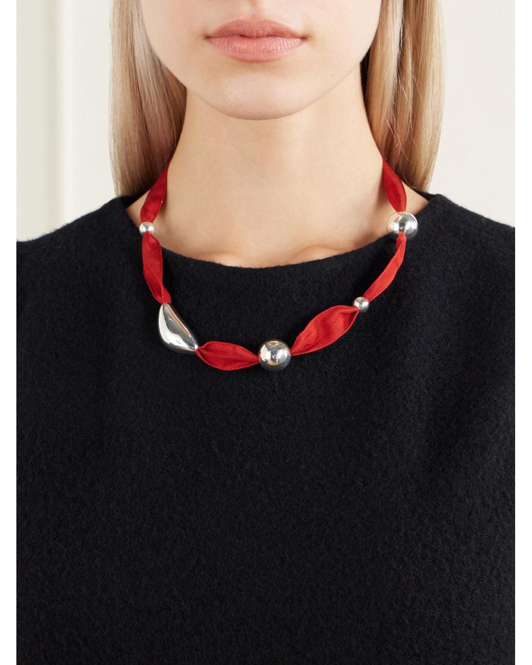 Camille Surault Red Grigri Sterling And Silk Necklace