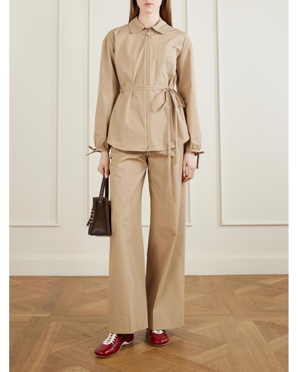 Moncler Natural Cotton-Poplin Wide-Leg Pants
