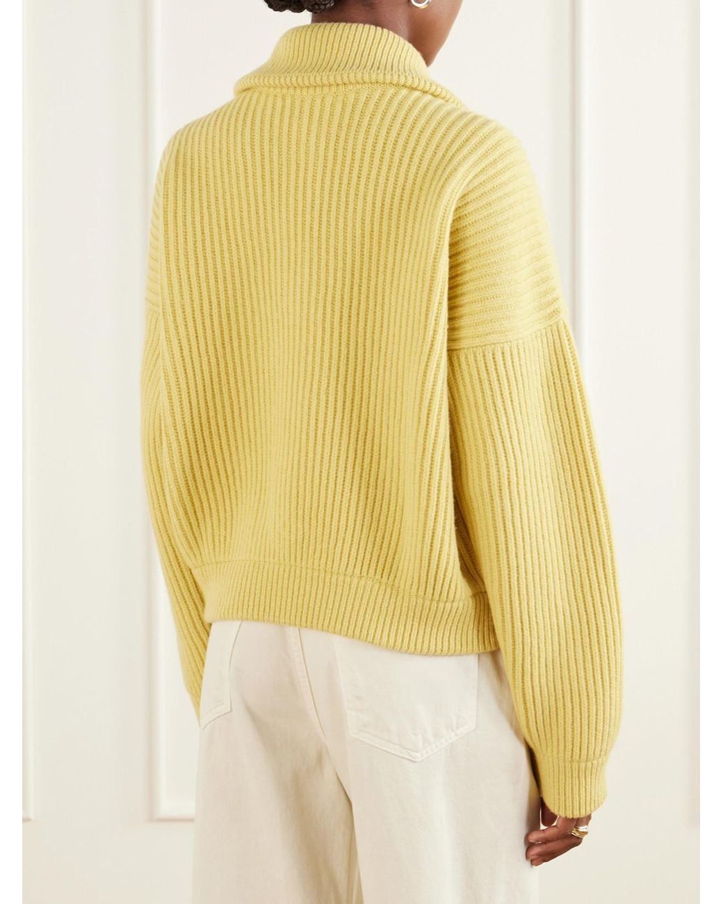 &Daughter Yellow Ribbed Wool Half-Zip Sweater