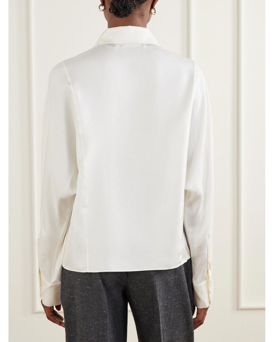 Rohe White Double-Breasted Silk-Satin Blouse