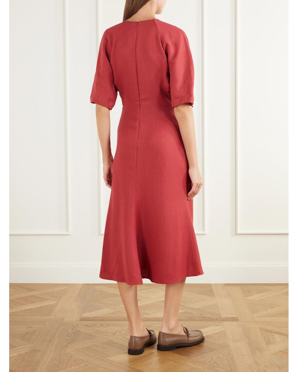 Brunello Cucinelli Red Paneled Woven Midi Dress