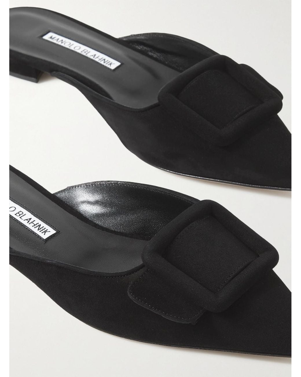 Manolo Blahnik White Maysale Buckled Suede Point-Toe Flats