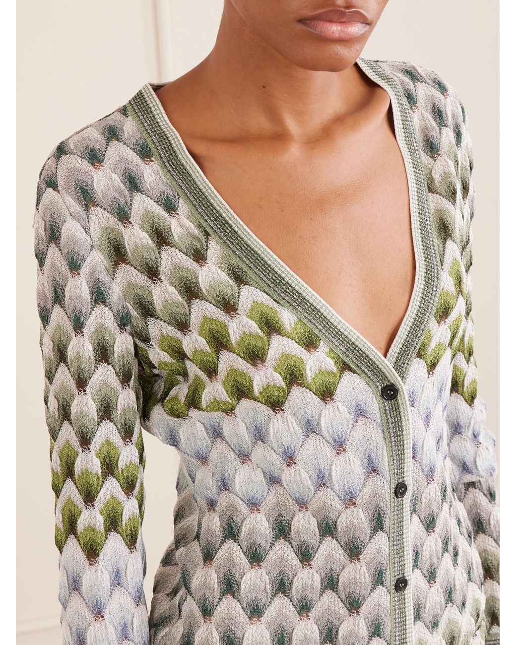 Missoni Gray Striped Metallic Crochet-Knit Cardigan