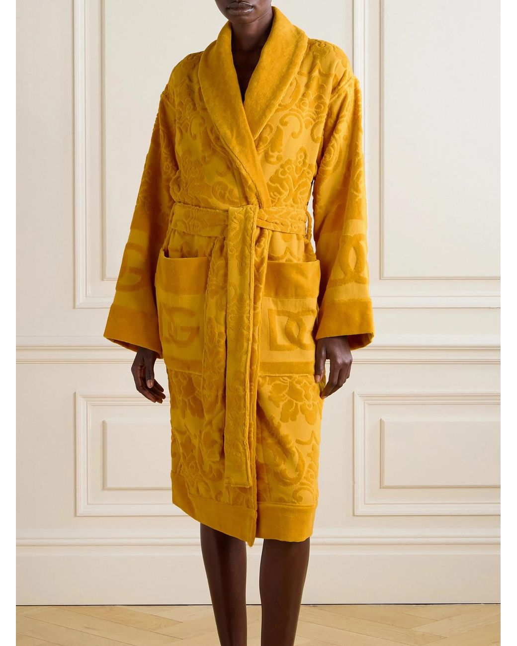 Dolce & Gabbana Yellow Cotton-Terry Jacquard Robe