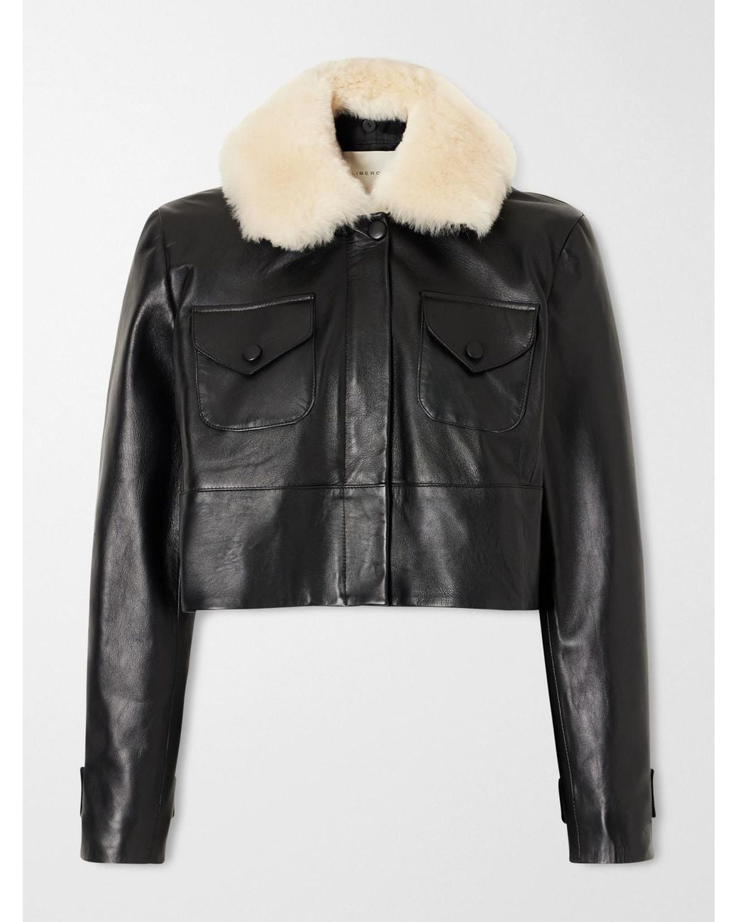 LIBEROWE Black Raja Cropped Shearling-Trimmed Leather Jacket