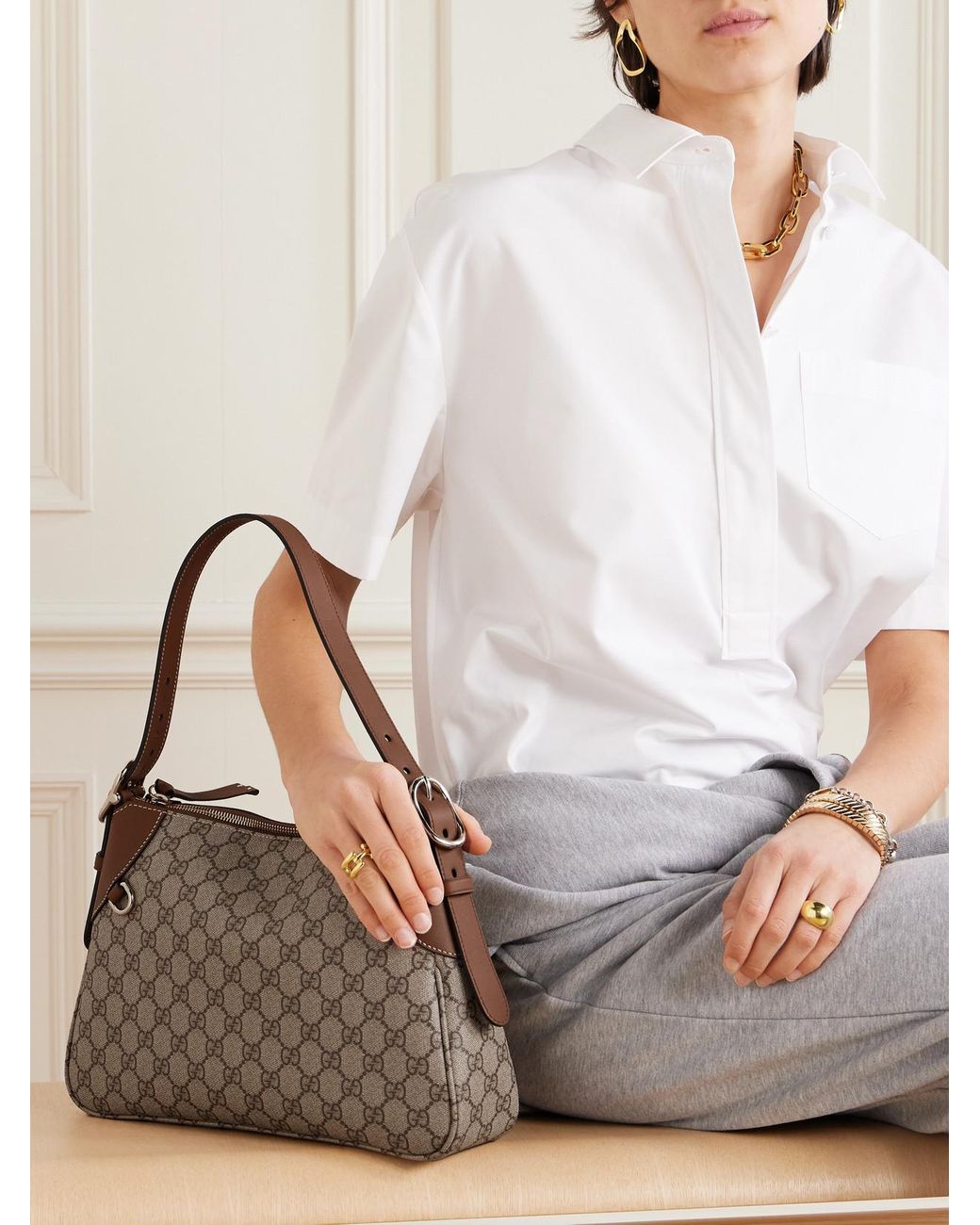 Gucci Gg Emblem Large Shoulder Bag, Gg Canvas in Brown | Lyst