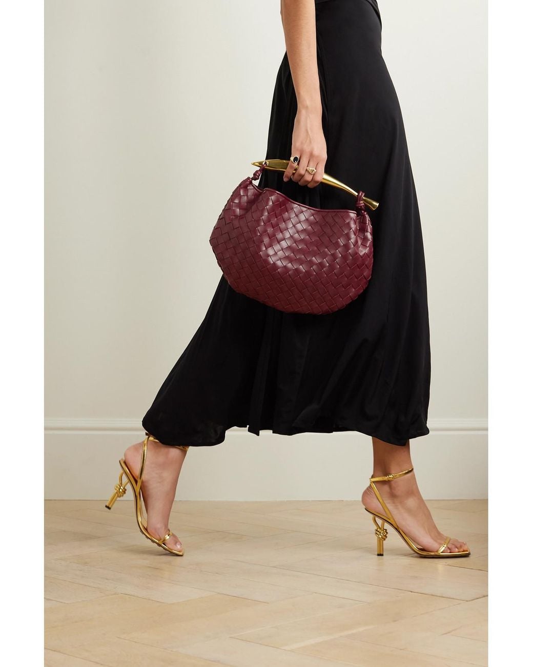 Bottega Veneta Pink Sardine Small Intrecciato Leather Shoulder Bag With Chain