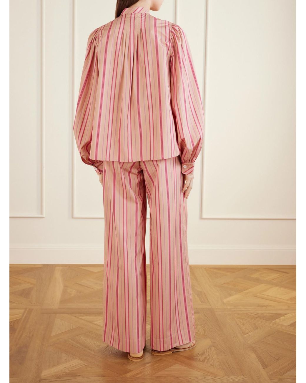 Thierry Colson Pink Yana Striped Cotton-Poplin Blouse