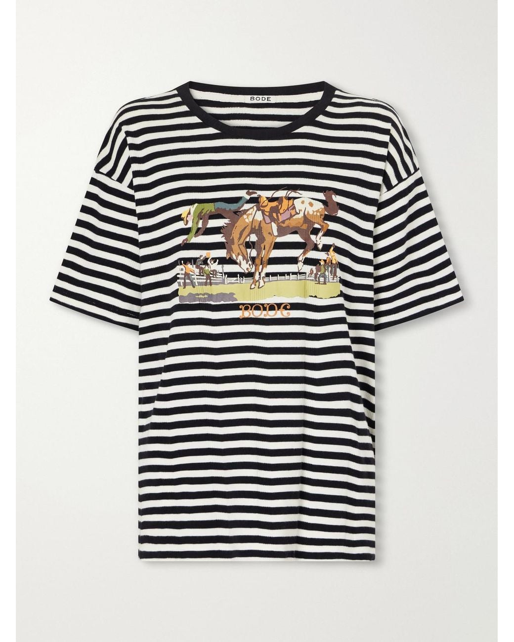 Bode Black Rodeo Printed Striped Cotton-Jersey T-Shirt
