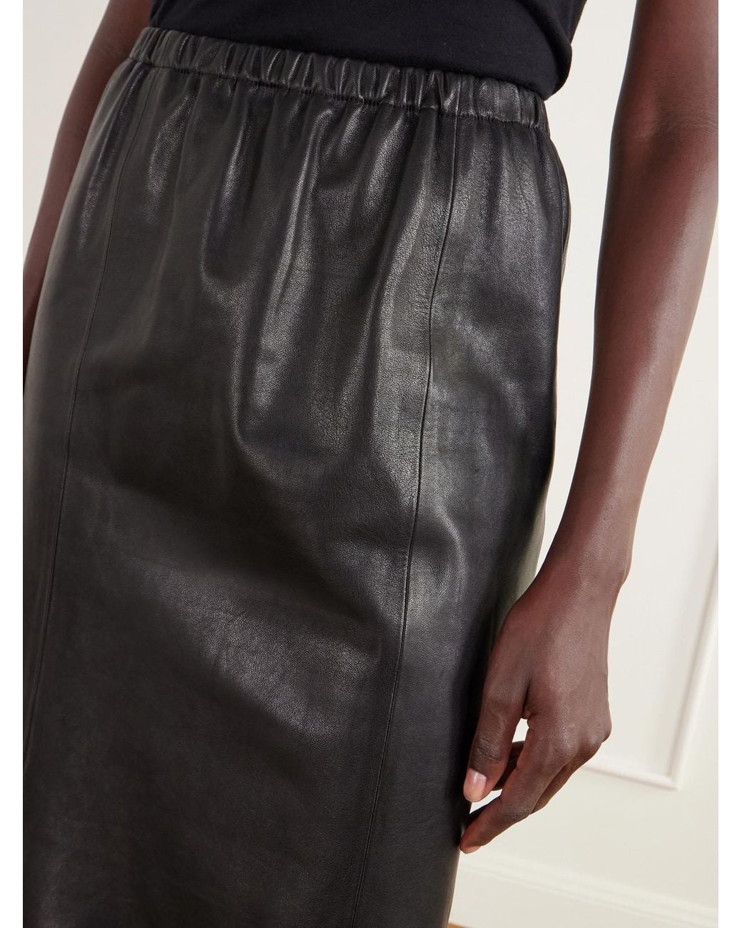 Nour Hammour Black Sabella Paneled Leather Midi Skirt