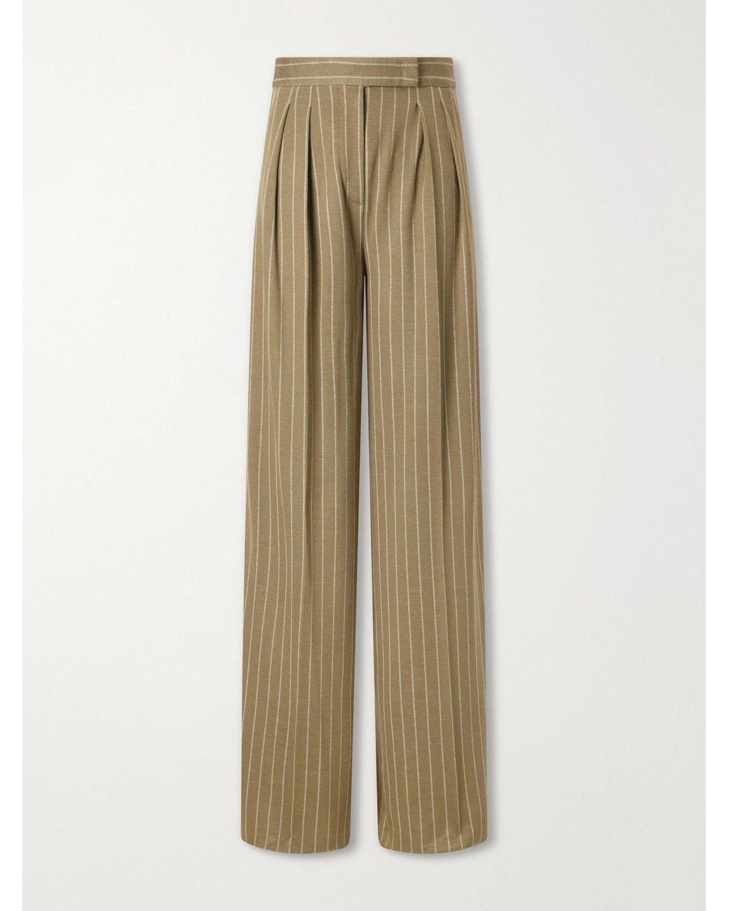 Max Mara Natural Rio Striped Pleated Jersey Wide-Leg Pants