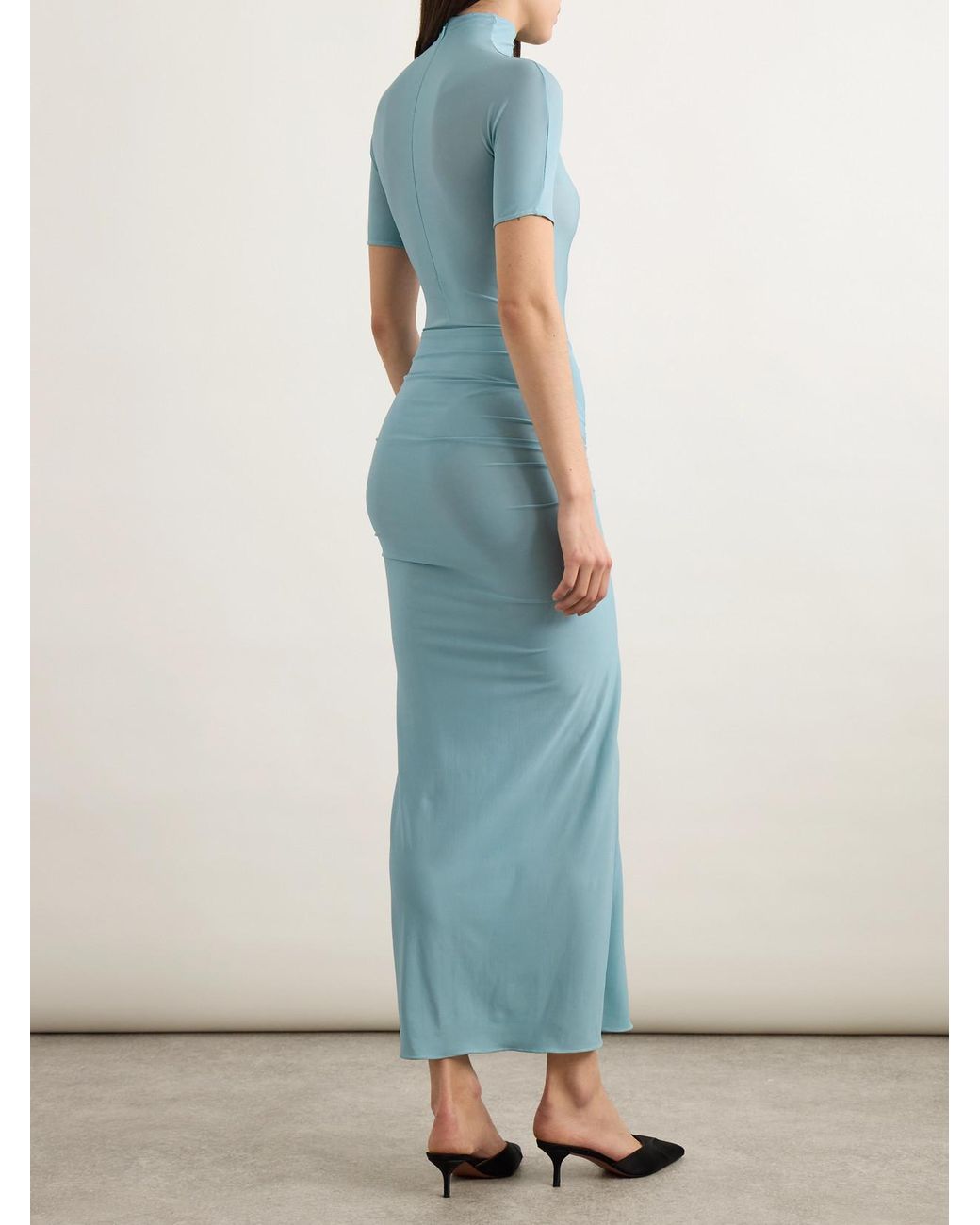Alaïa Blue Ruched Stretch-Jersey Midi Dress