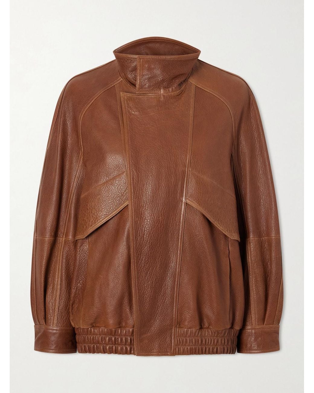 Nour Hammour Brown Ariste Oversized Paneled Leather Jacket