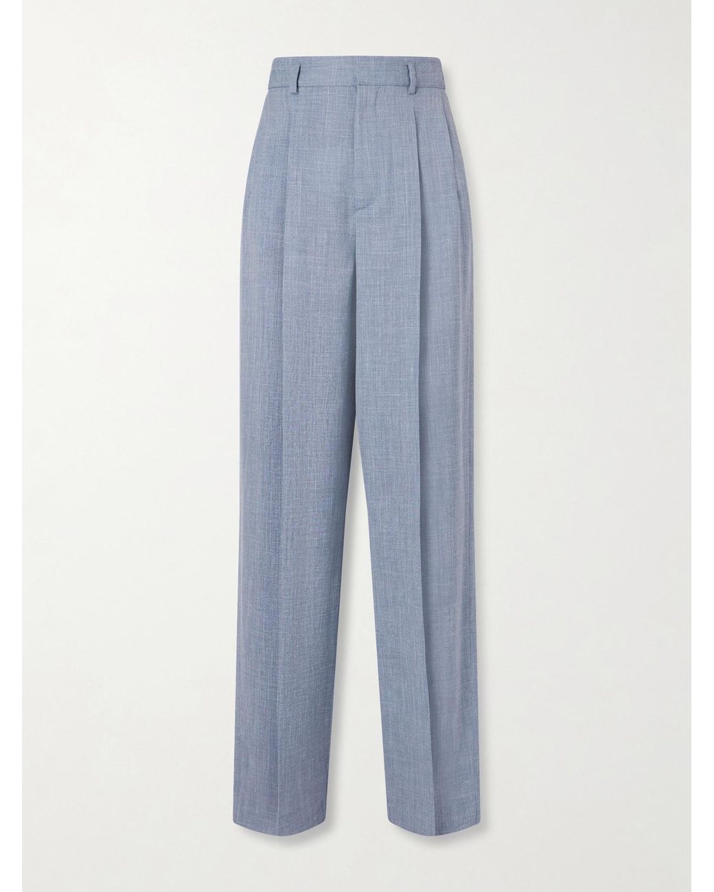 Loro Piana Blue Hector Pleated Wool, Silk And Linen-Blend Wide-Leg Pants