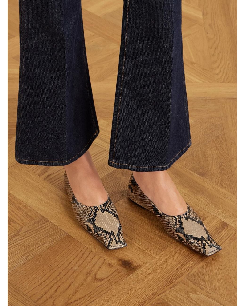 Khaite Natural Marlene Snake-Effect Leather Ballet Flats