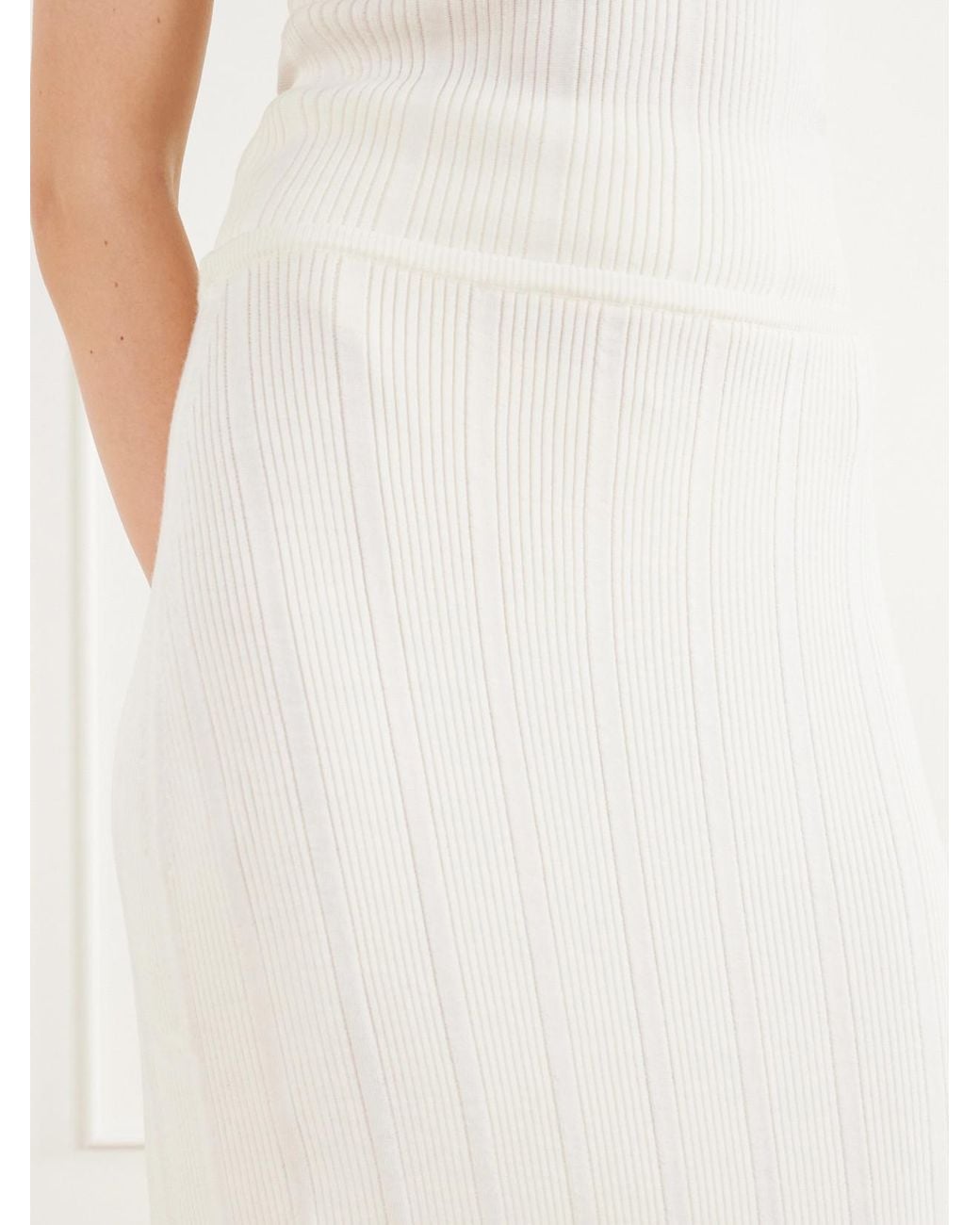 Colleen Allen White Ribbed-Knit Merino Wool Maxi Skirt