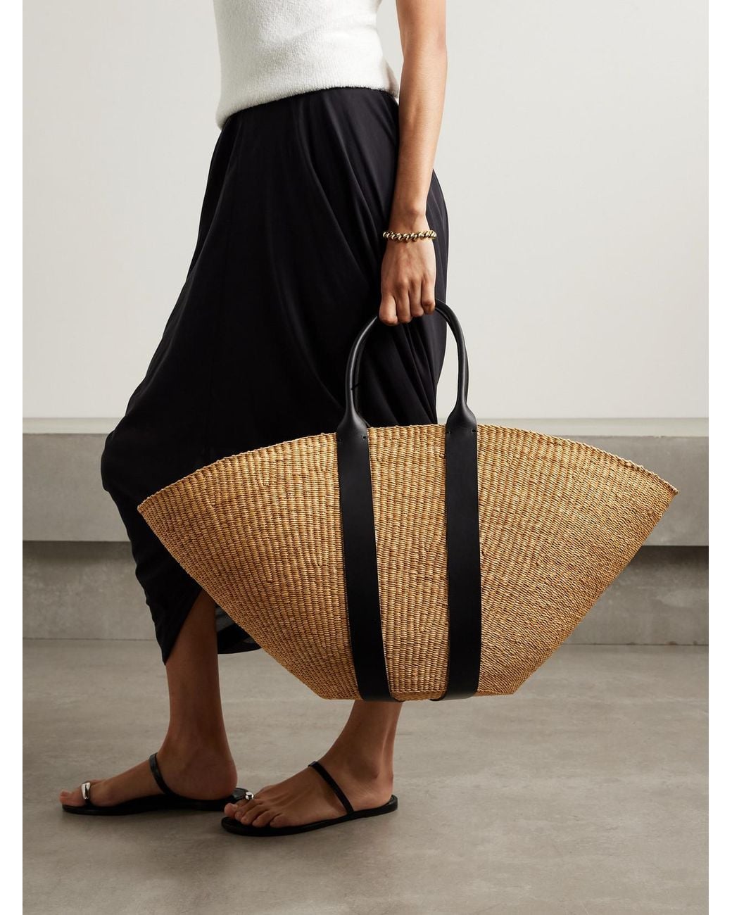 Muuñ Natural Sophie Maxi Leather-Trimmed Woven Straw Tote