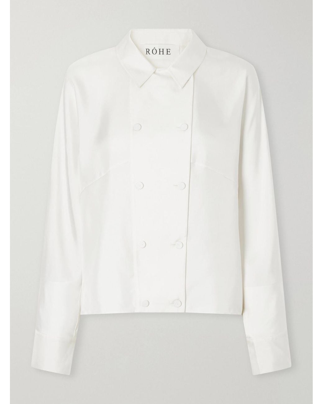 Rohe White Double-Breasted Silk-Satin Blouse