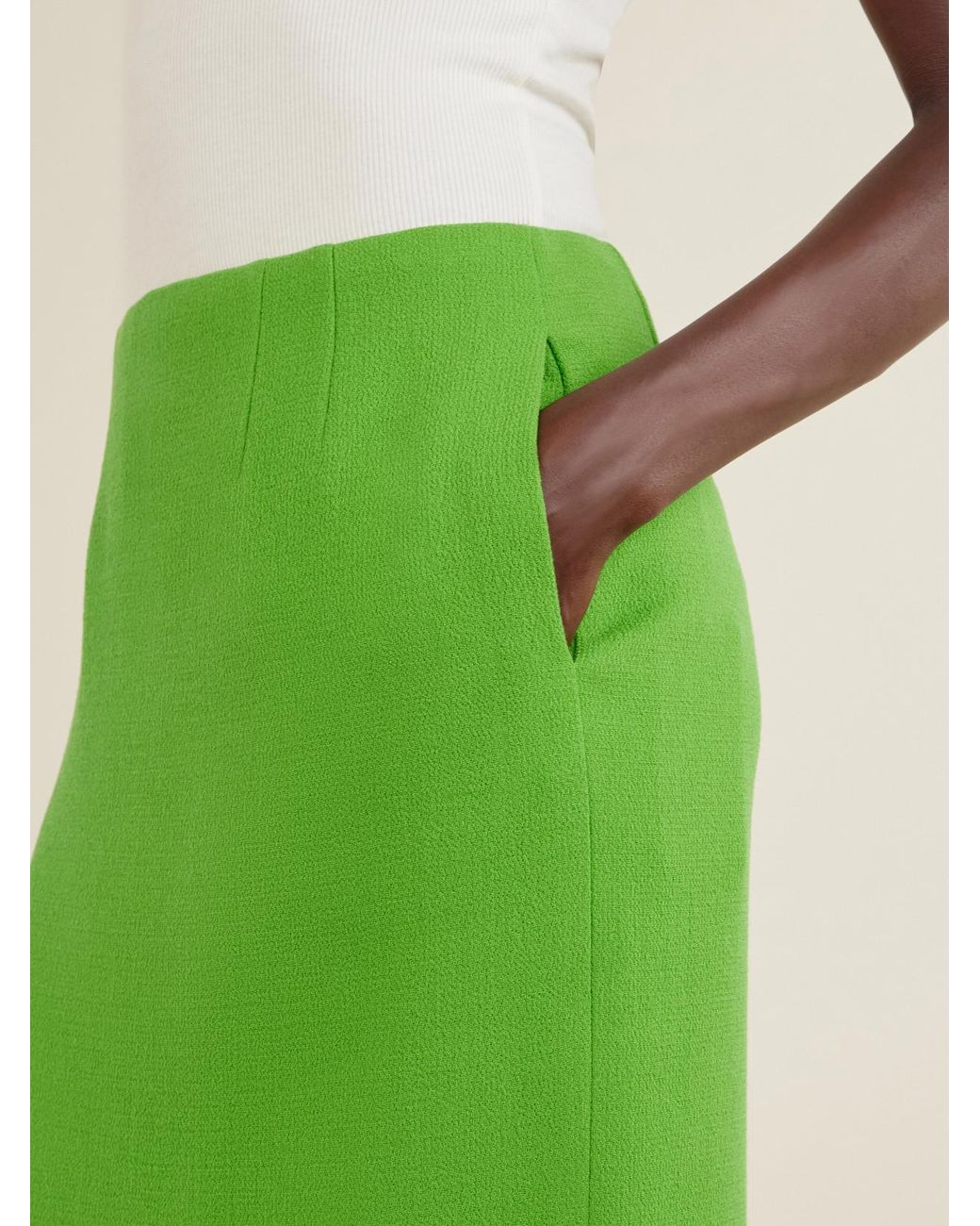 Valentino Garavani Green Wool-Crepe Midi Skirt