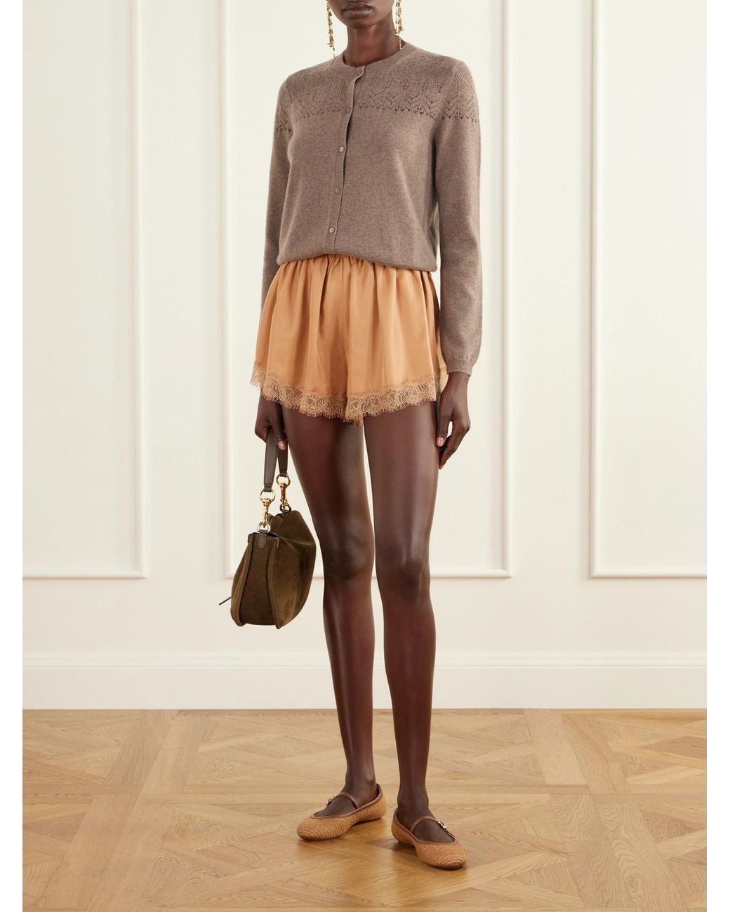 Ulla Johnson Brown Cassia Pointelle-Knit Cashmere Cardigan