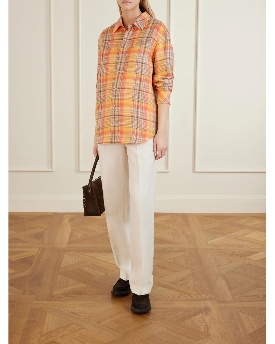 God's True Cashmere Orange Twilight Checked Linen Shirt