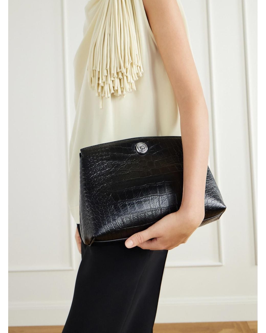 Liffner Black Pushlock Crocodile-Effect Leather Clutch