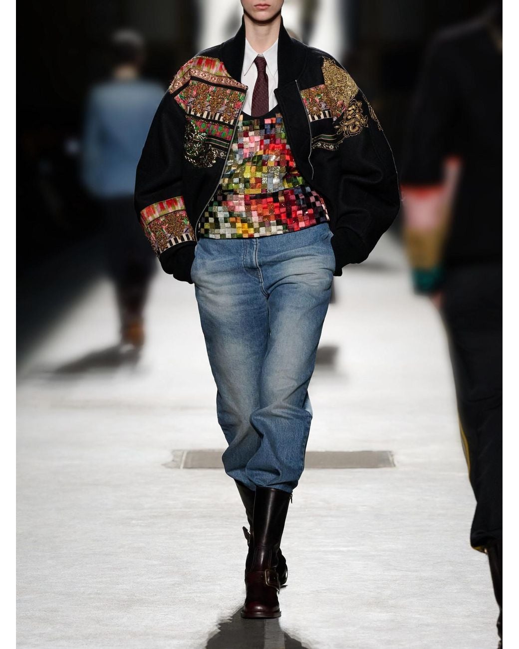 Dries Van Noten Black Embroidered-Embellished Rib-Trimmed Wool-Blend Twill Bomber Jacket