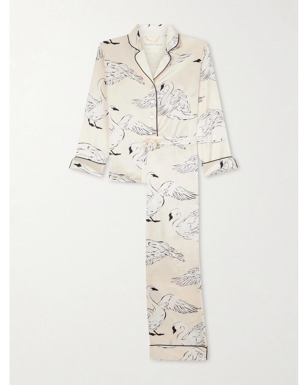 Olivia Von Halle Natural Lila Printed Silk-Satin Pajama Set