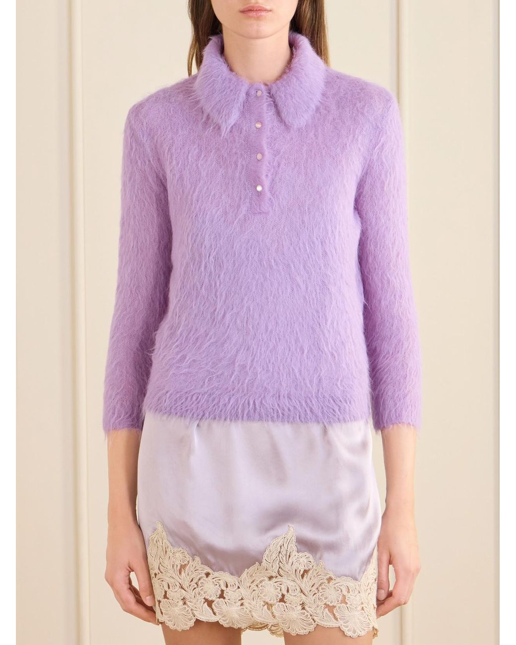 Chloé Purple Alpaca-Blend Polo Sweater