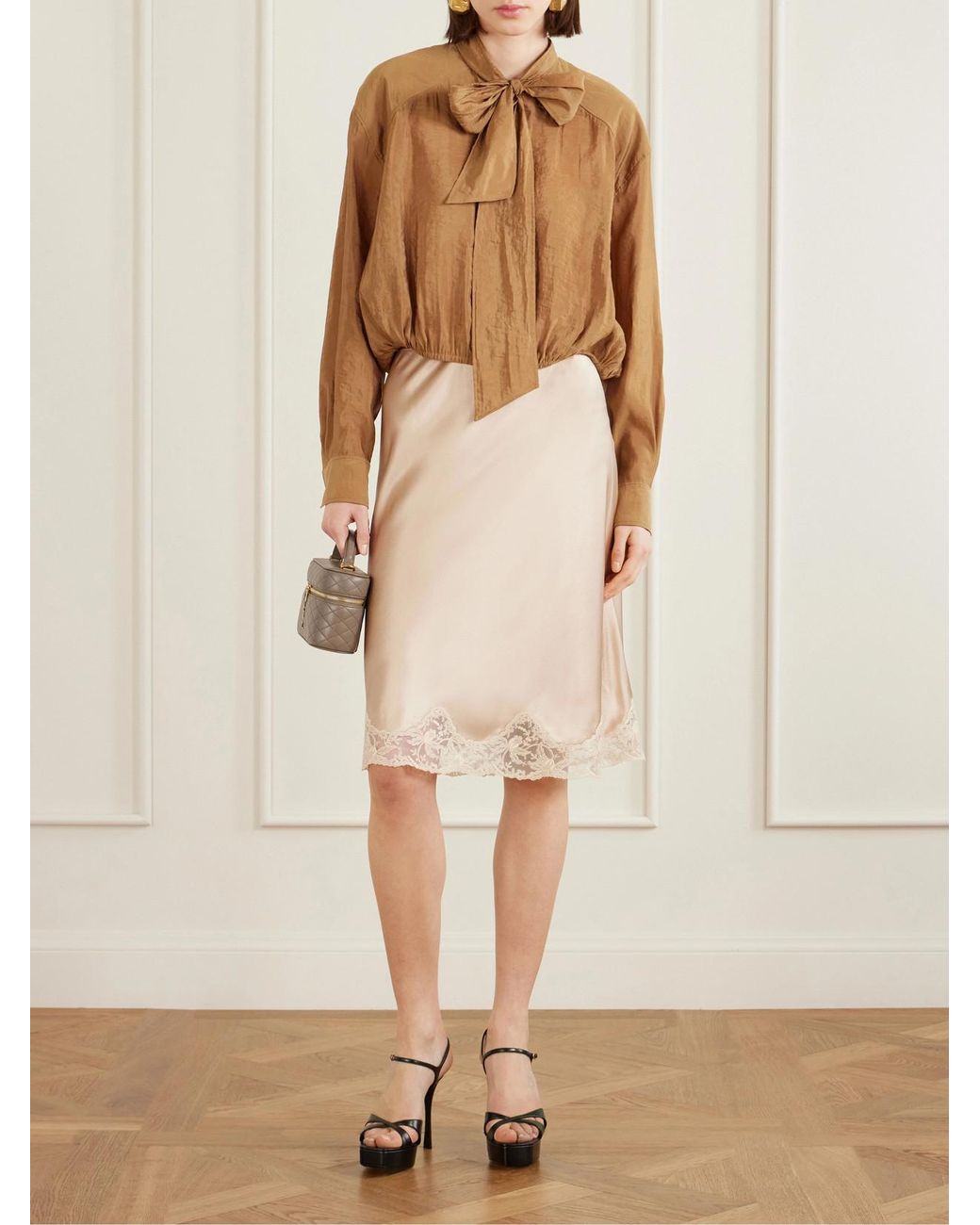 Saint Laurent Brown Debbie Leather Platform Sandals