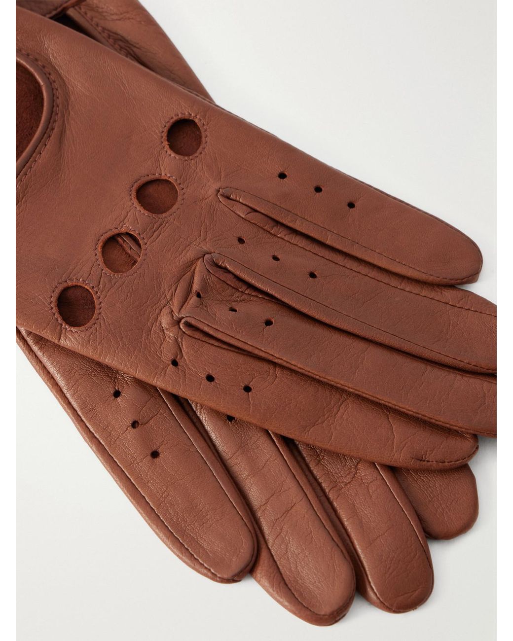 Agnelle Brown Rose Perforated Leather Gloves