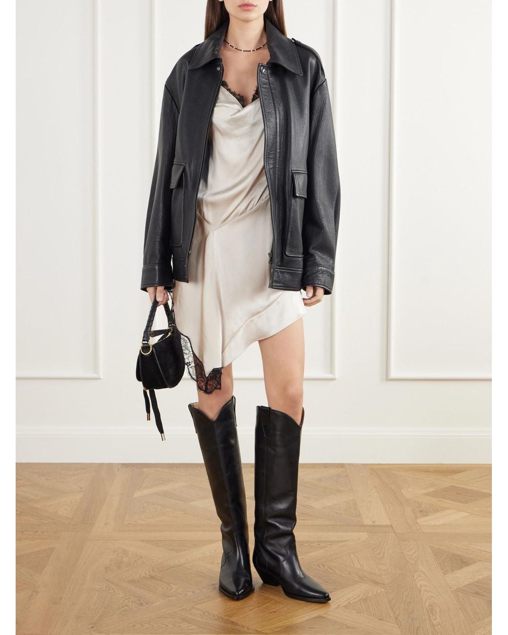 Isabel Marant Natural Anaziae Asymmetric Lace-Trimmed Silk-Blend Satin Mini Dress
