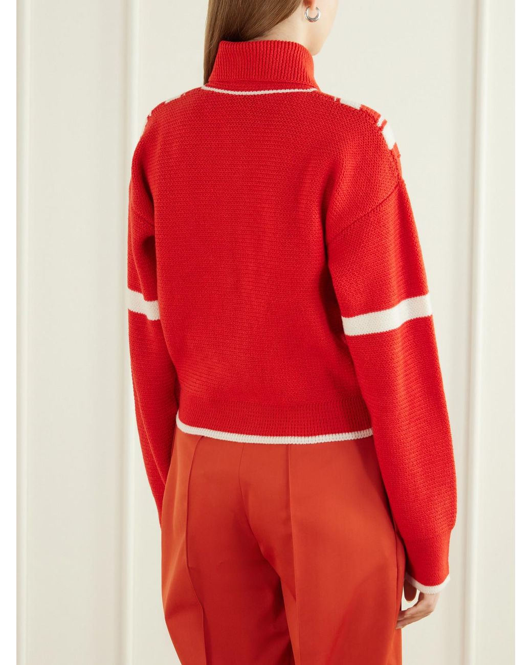 Stella McCartney Red Striped Wool Zip-Up Cardigan