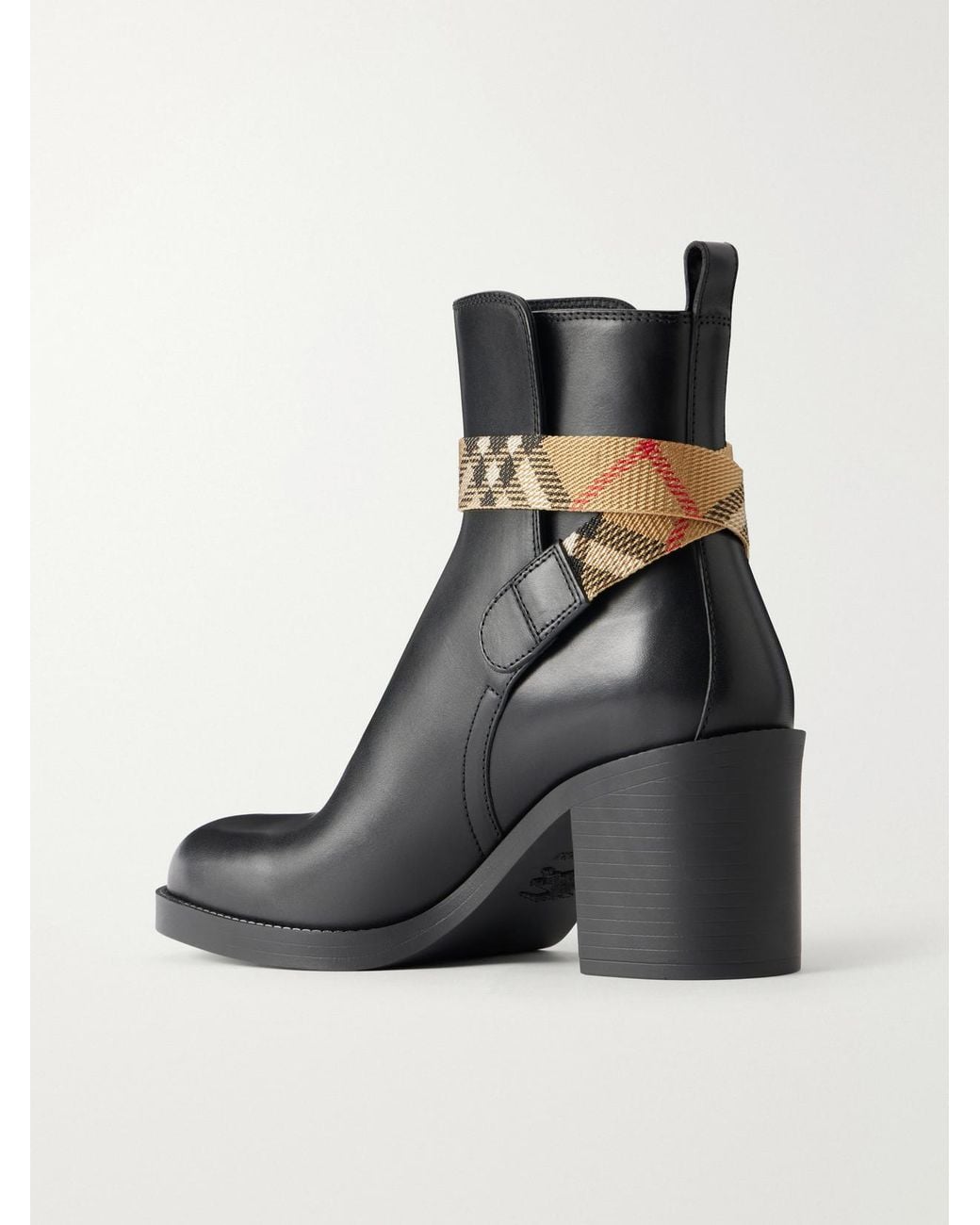 Burberry Black Huntley 70 Checked Canvas-Trimmed Leather Ankle Boots