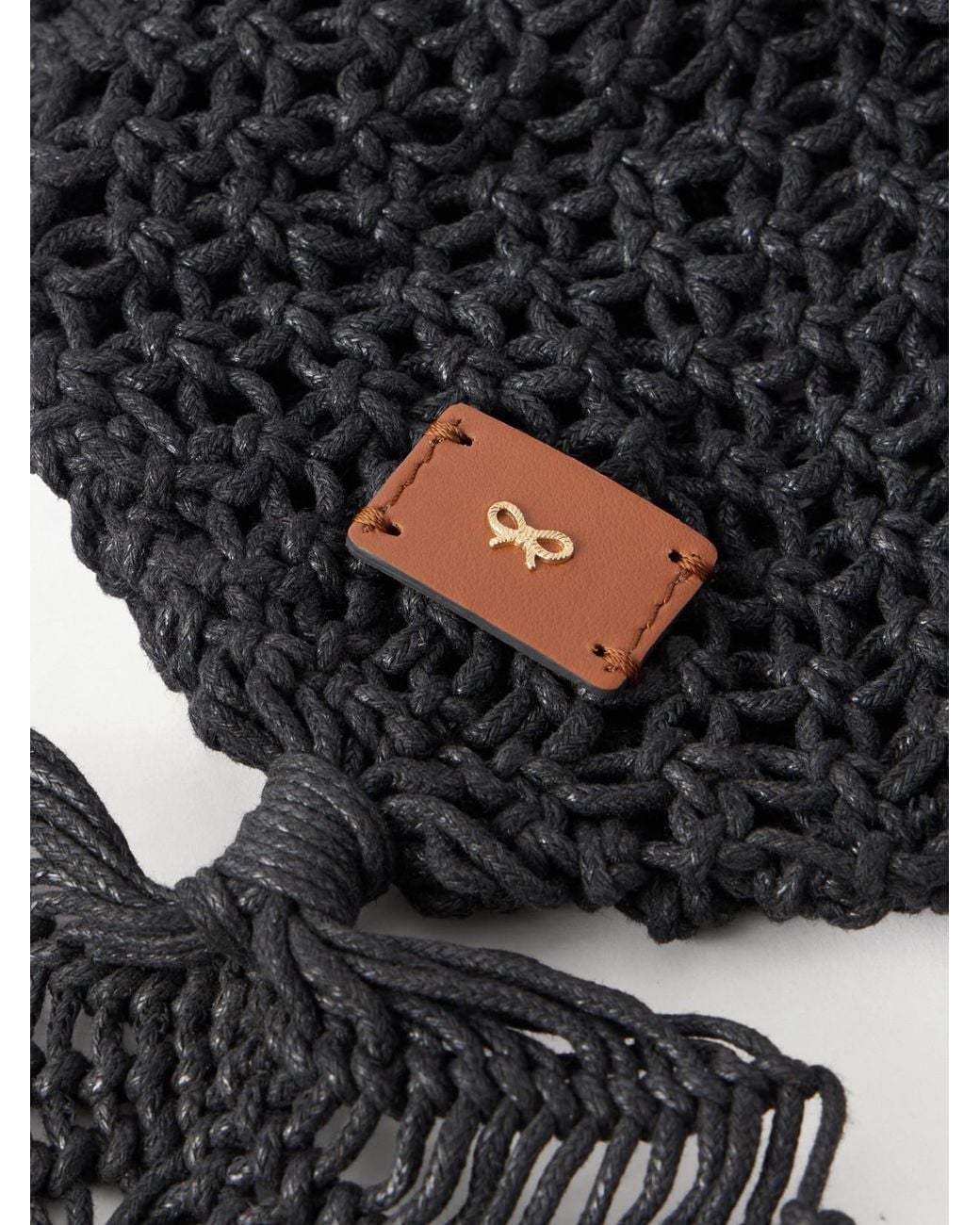 Anya Hindmarch Black Macrame Leather-Trimmed Cotton Clutch