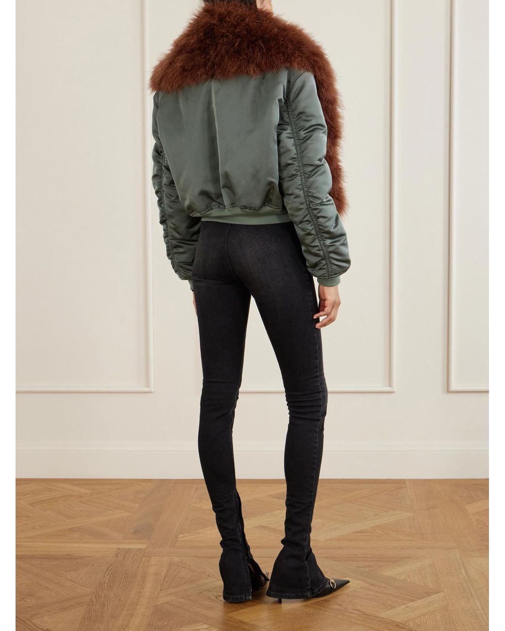 Gucci Brown Gathered Feather-Trimmed Silk-Duchesse Jacket