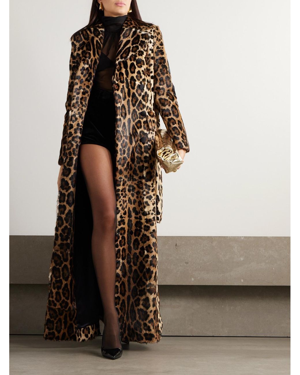 Dolce & Gabbana Belted Double-Breasted Leopard-Print Goat Hair