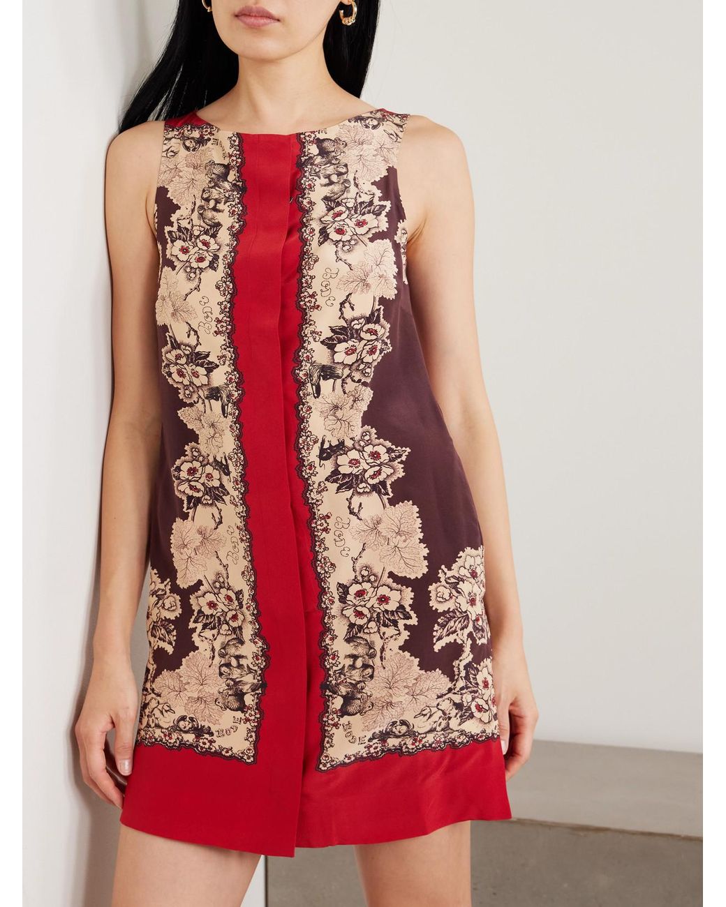 Bode Red Storybook Printed Silk Mini Dress