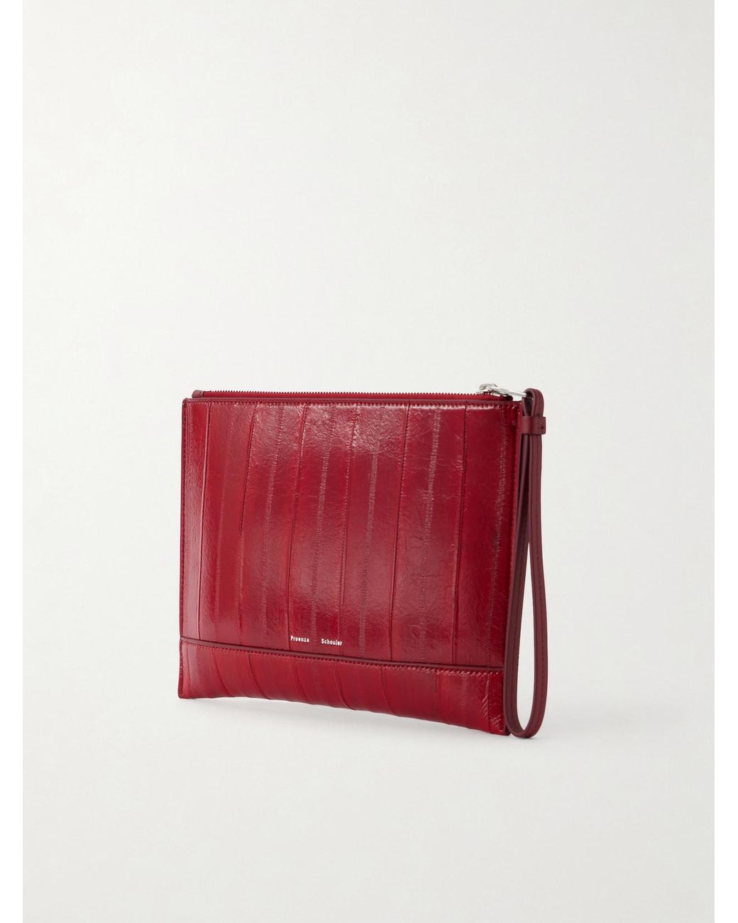 Proenza Schouler Red Leather Intarsia Leather-Trimmed Suede Pouch