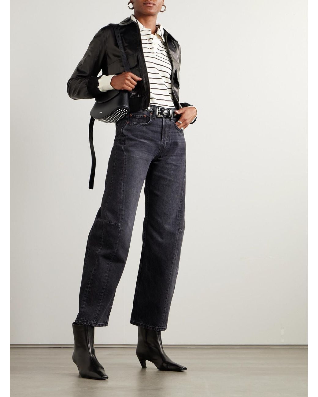 B Sides Blue Slim Lasso Cropped Mid-Rise Barrel-Leg Jeans