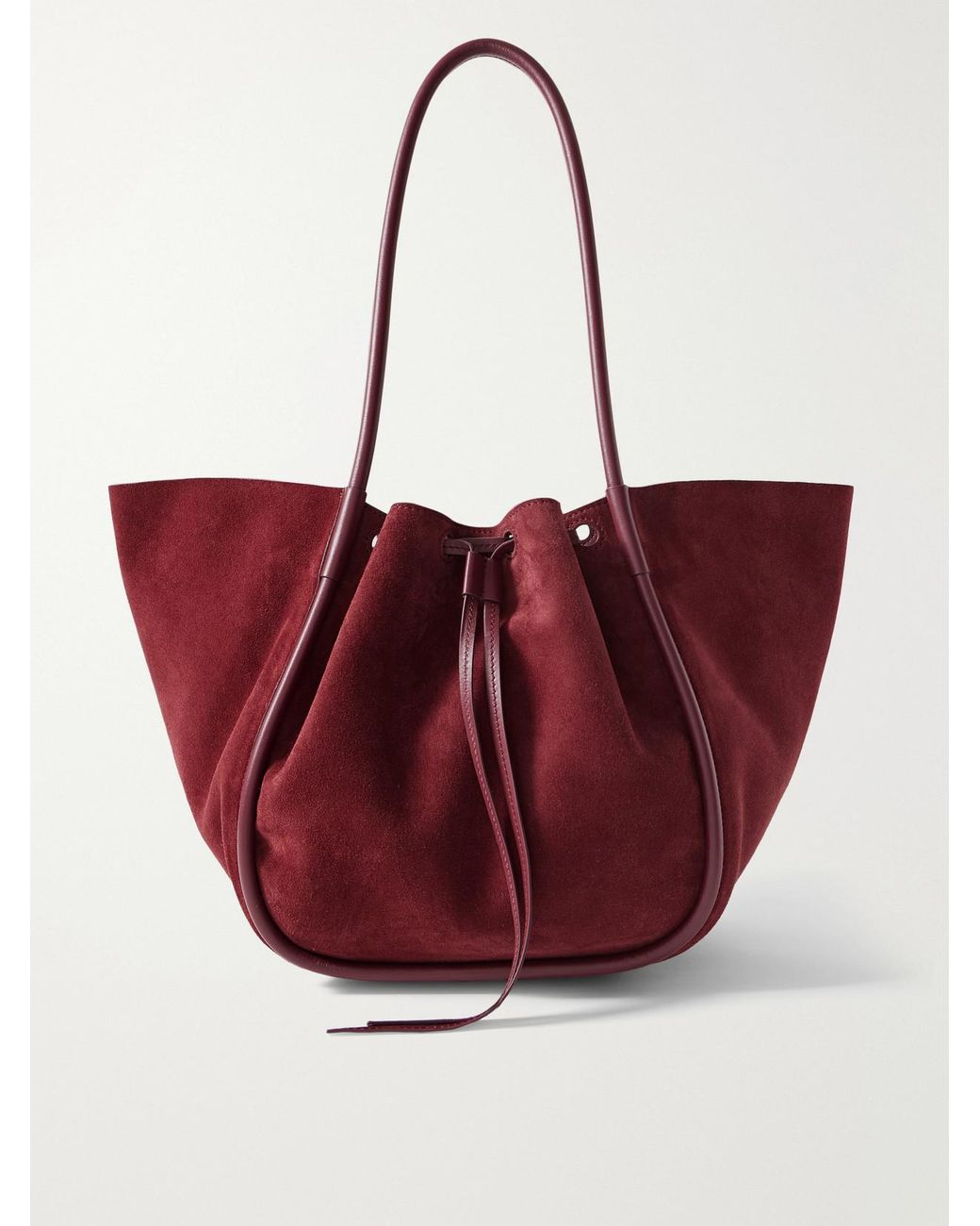 Proenza Schouler Red Large Leather-Trimmed Ruched Suede Tote