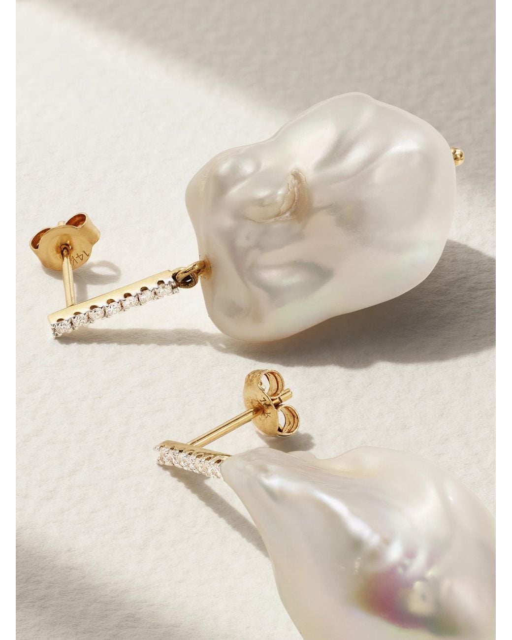 Mateo Metallic 14-Karat, Pearl And Diamond Earrings