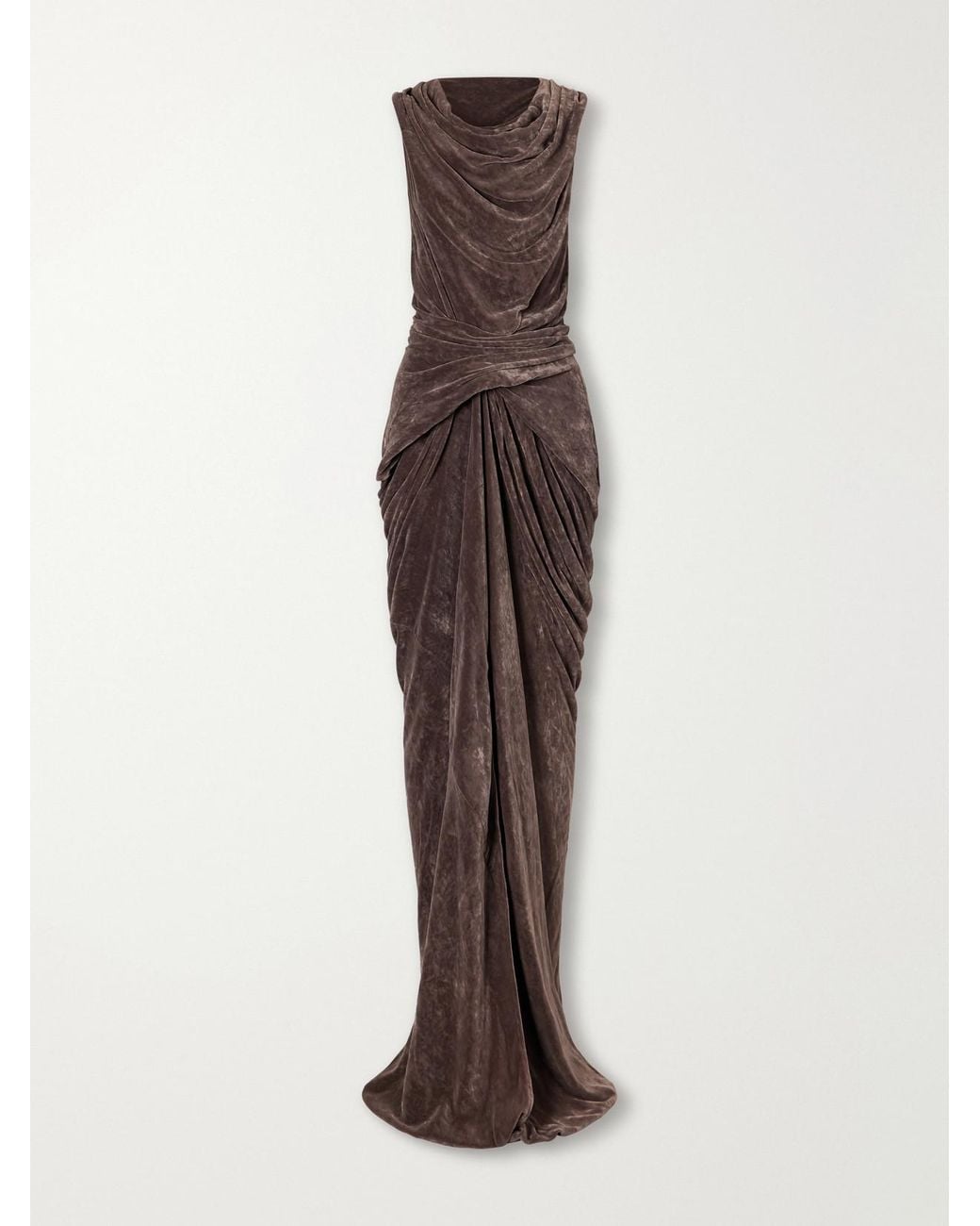 Rick Owens Natural Strutter Draped Velvet Floor-Length Gown