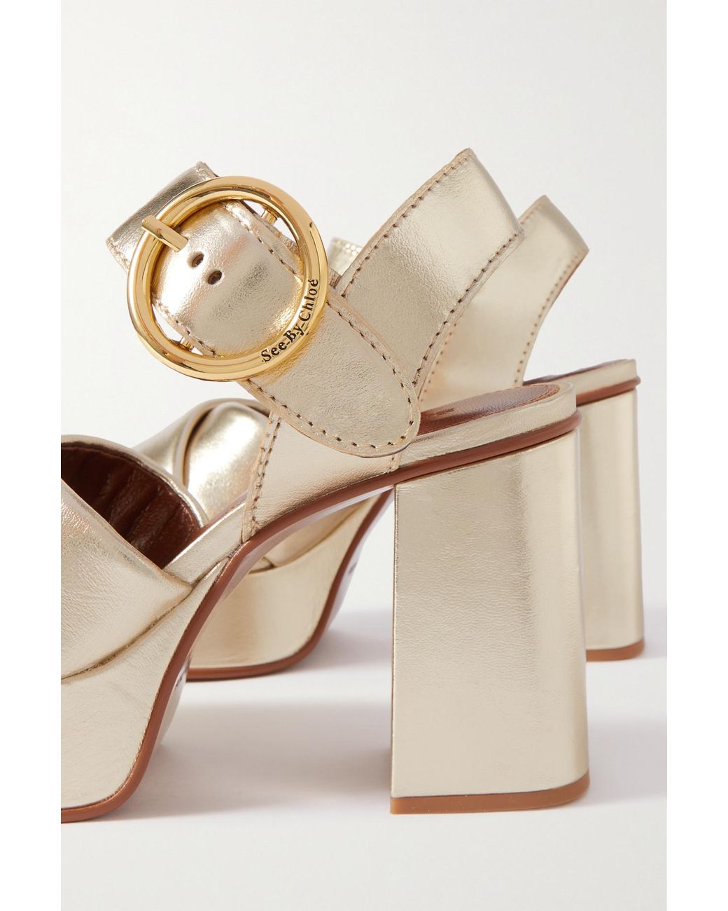 See By Chloé Lyna Metallic Leather Platform Sandals in Natural | Lyst