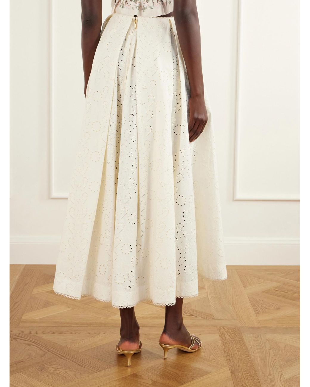 Agua Bendita White Delta Playa Broderie Anglaise Cotton Midi Skirt