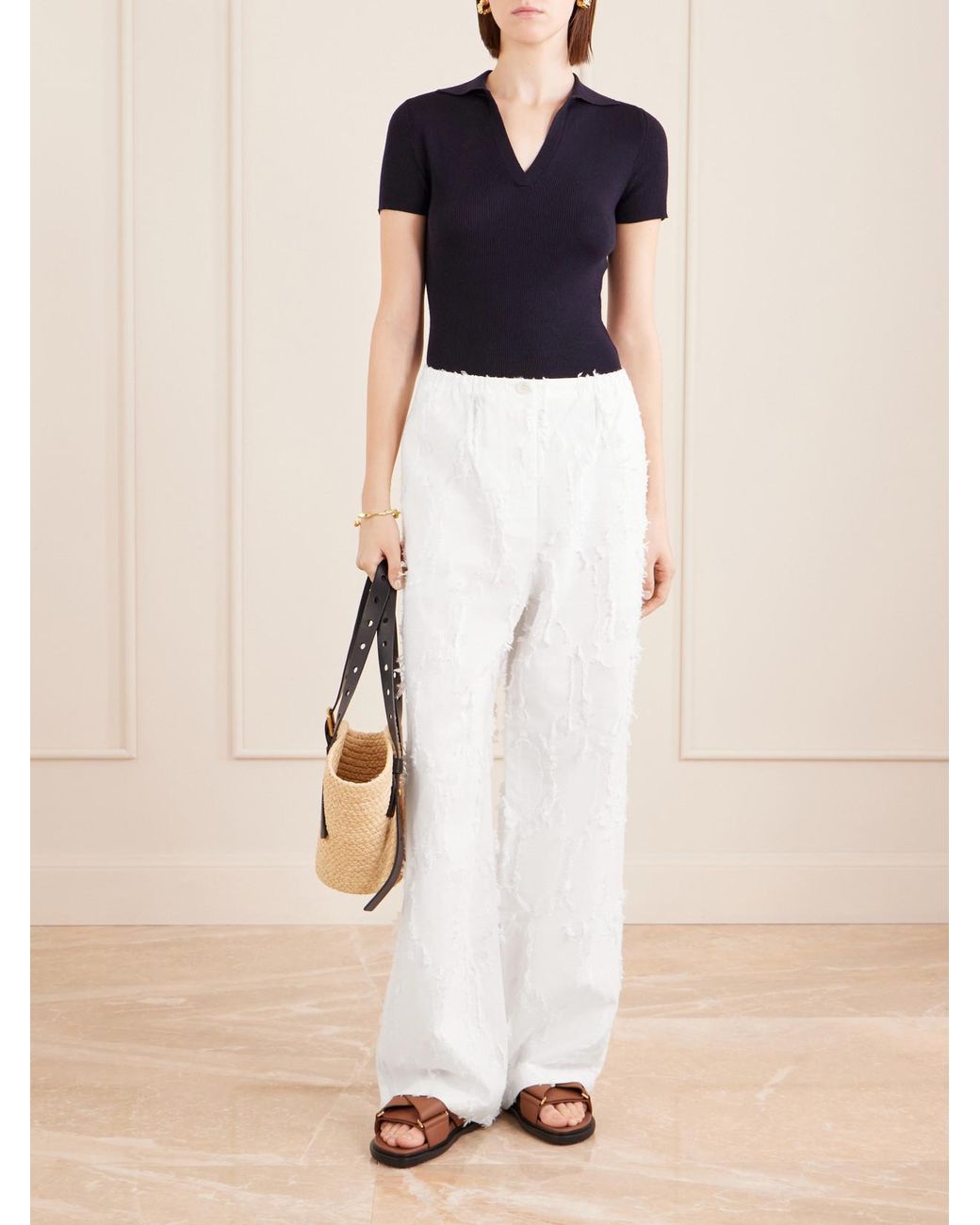 Proenza Schouler White Shilo Jacquard-Knit Cotton-Blend Straight-Leg Pants